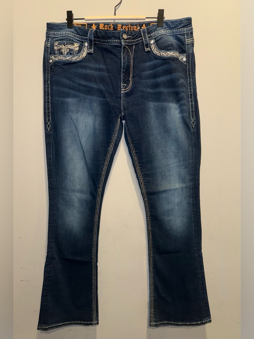 Rock Revival Tansy Curvy Bootcut Jeans Size 32 Bling Embellished Pocket